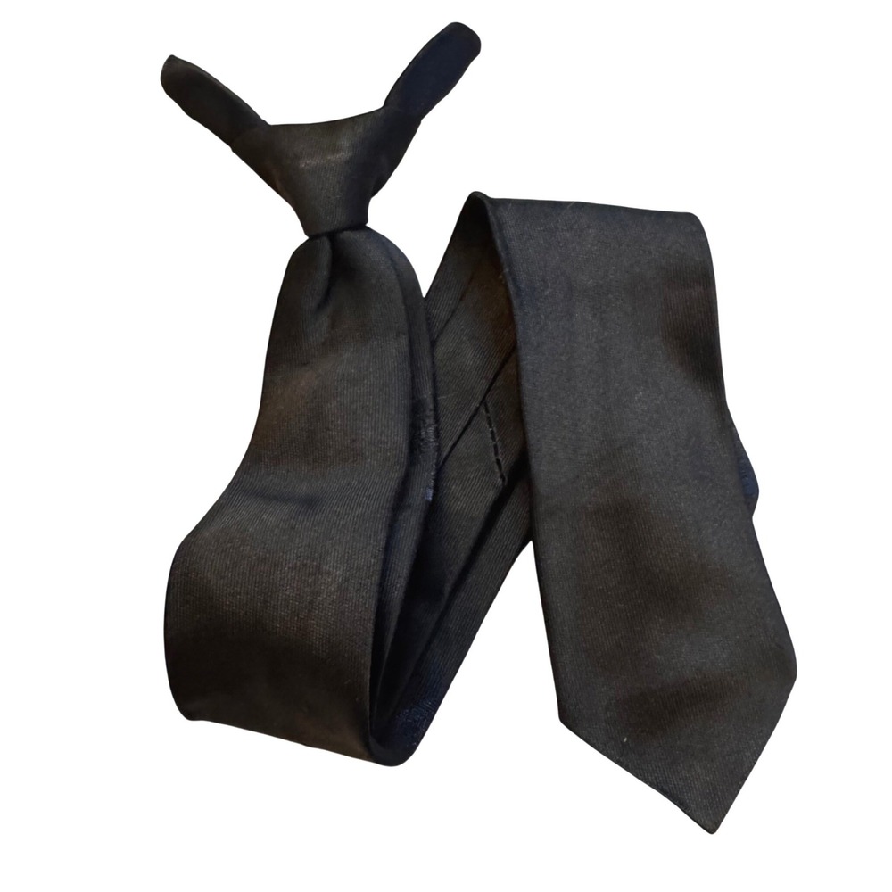 Wembley Mens‎ Clip On Necktie Solid Black Pre-Tied Formal Uniform Tie Vintage